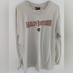 Harley Davidson graphic long sleeve T-shirt. Light Beige cotton made in the USA